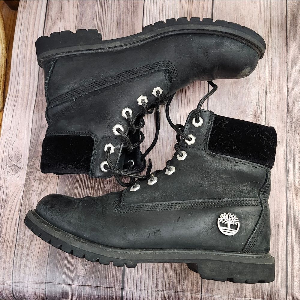 Timberland Premium 6" Black Nubuck Velvet Collar Lace-up‎ Hiking Boots Sz 8